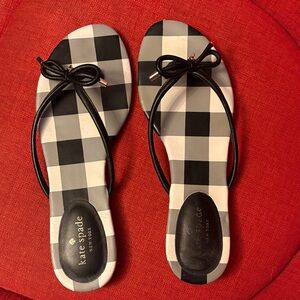 kate spade Black White Check Bow Flip Sandals